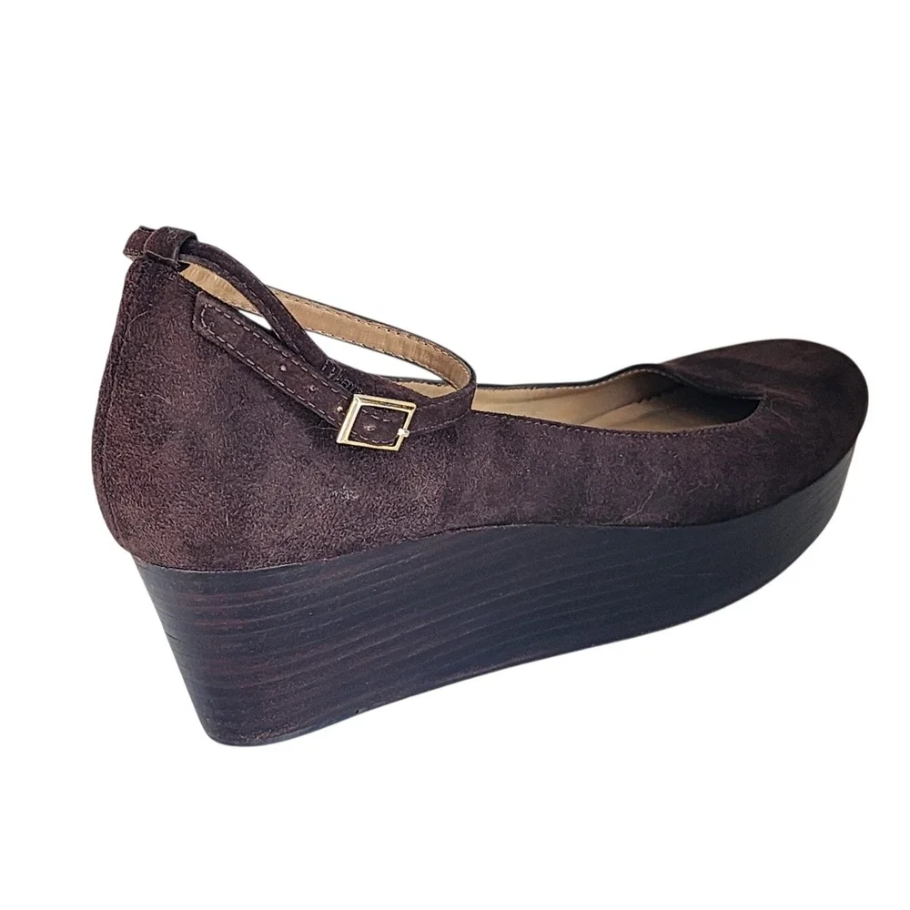 Kate Spade Abigail Brown Suede Ankle Strap Platform Wedge Pumps Shoes 9.5